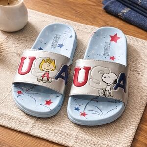 Peanuts Kids Slide Sandals - Silver, Blue, and Red Size 1